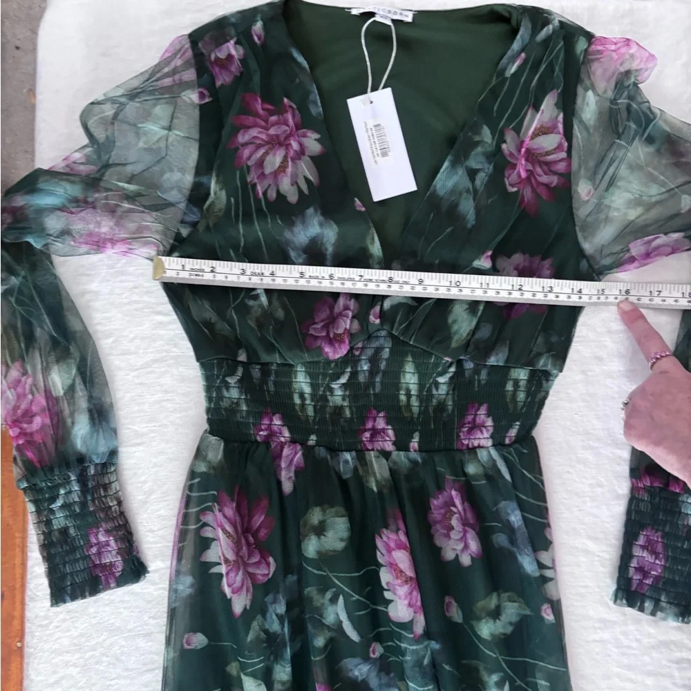 Baltic Born NWT Layla Tulle Maxi Dress Dark Floral Green 3 Layers - Picture 9 of 16